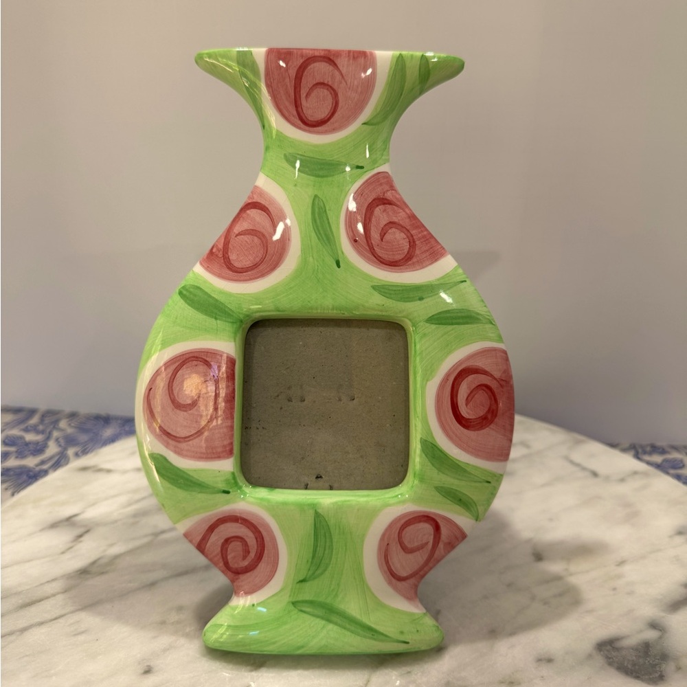 Floral Green and Pink vintage Ceramic frame with bud vase 1990s y2k